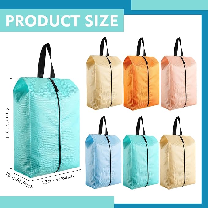 6 Pcs Travel Shoe Bags with Zipper Portable Suitcase Shoe Organizer Packing for Men Women Nylon Multicolor(M,Pastel)
