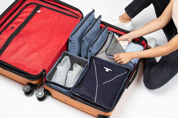 Brookstone Packing Cubes - 6 Piece Compression Packing Cubes for Travel Essentials - Luggage Sets Cube Storage Organizer Bags, Size One Size, Denim Blue