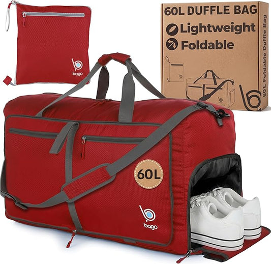 Bago Medium Duffle Bag for Travel Women & Men. Durable Lightweight Foldable Travel Duffel Bags For Traveling Women. 60L Duffle Bags For Overnight Bag With Shoe Compartment Collapsible Weekender duffel