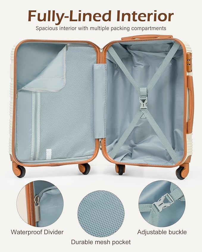 LONG VACATION 6 Piece ABS+PC Hardshell Luggage Set with Spinner Wheels, Lightweight suitcase set with TSA Lock & YKK Zipper