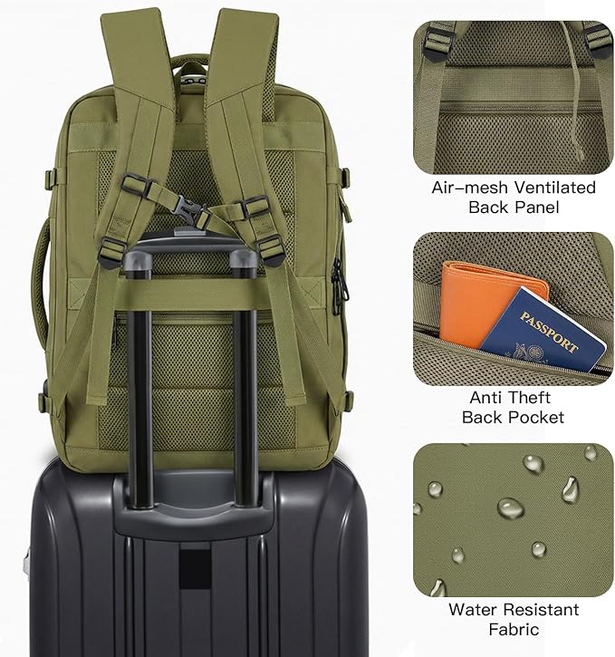 Travel Backpack, Extra Large 50L Expandable Backpack for Men Women, Carry On Backpack For Airplanes, Travel Essentials Luggage Suitcase Daypack Travel Gift Weekender Bag, Army Green