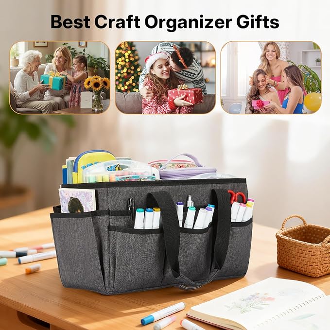Craft Tote Bag, Art Organizer,Cleaning Supply Caddy, Carrying Bag with Handle for Multi-Purpose, Organizer Caddy for Pets (Gray)