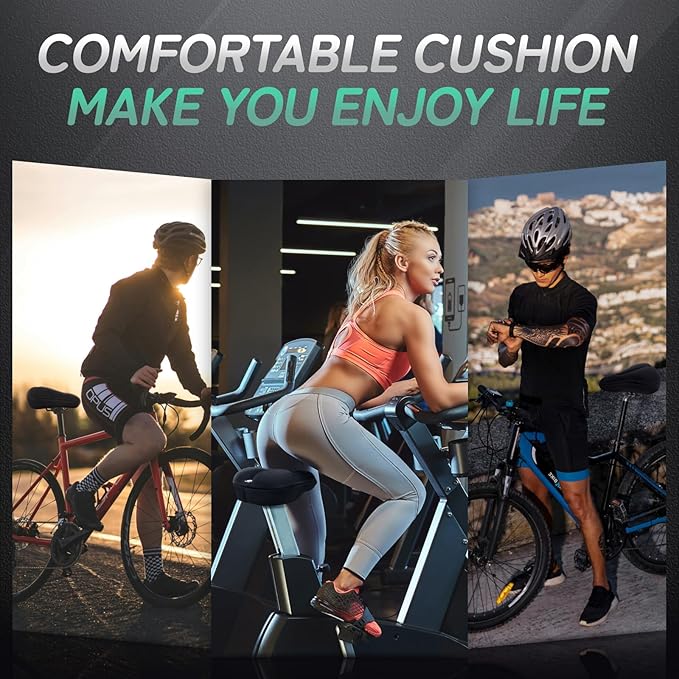 MEENCOOL Bike Seat Cushion - Gel Padded Bike Seat Cover for Men Women Comfort, Adjustable Velcro Secure Bicycle Seat Cushion Compatible with Peloton, Indoor & Outdoor Bicycle Seat(11"x7")