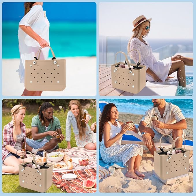 XYFuuee Beach Bag Organizer Inserts for Original Large Bogg Bag Accessories with 8 Removable Metal Fasteners, Lightweight Mesh Insert Divider Pouch, Organizing Rubber Tote, Save Space, Black XL