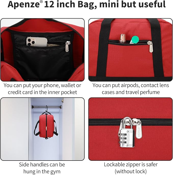 Small Gym Bag Carry On Bag - 12 in Mini Duffle Bag Lightweight for Overnight Travel（Red)