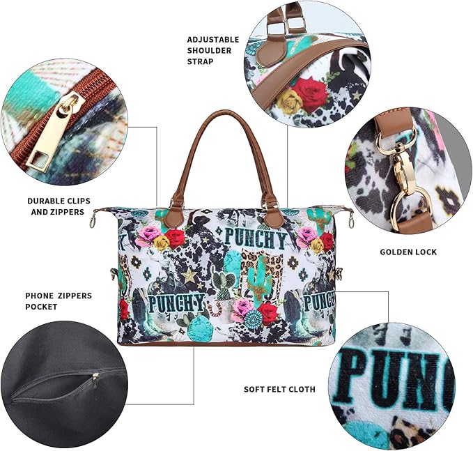 Weekender Bag Duffle Bag For Women Large Travel Tote Bag Overnight Weekend Bags With Shoulder Strap Cow Leopard Atzec…