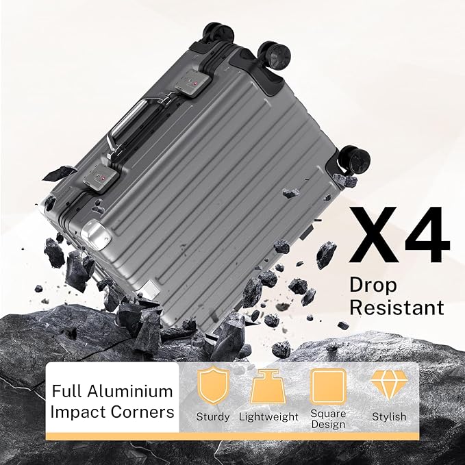 Krute Carry On Luggage 20 inch Aluminum Frame Luggage with Spinner Wheels Hardshell No Zipper PC+ABS TSA Lock Zipperless Suitcases