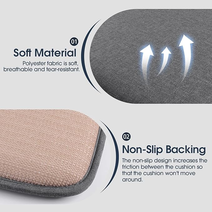 TushGuard Chair Cushions for Dining Chairs Set of 4, Soft Seat Cushions for Kitchen Chairs, Non-Slip Bottom with Ties, Comfortable Everyday Chair Pads, Grey