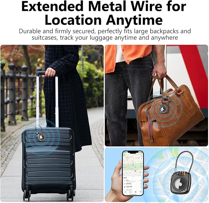 Compatible with Apple AirTag Secure Lock with Wire Cable, 3-Digit Combination Luggage Locks, Alloy Body Ultra Durable Anti-Lost Protective Case for Luggage, Suitcase (Black/Green)