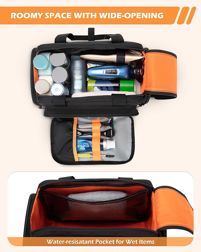 Tactical Travel Toiletry Bag for Men, Extra Large Dopp Kit Organizer with Dual Way Zippers, Travel Hygiene Bag for Shaving Grooming Bathroom Essentials, Black (Empty Bag)
