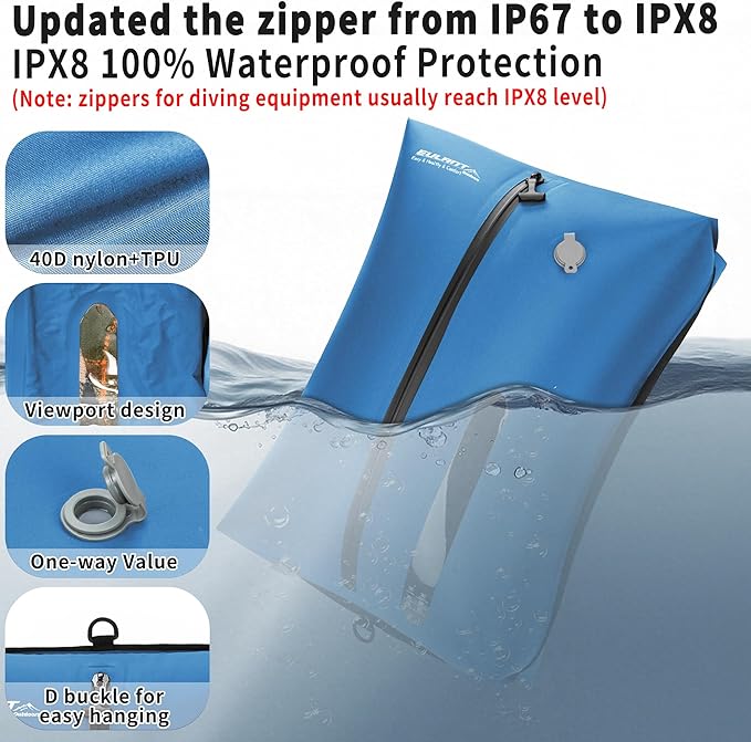 Reusable Vacuum Bags for Travel With Pump,Professional Waterproof IPX8 Vacuum Compression Bag for Suitcases Backpack,Space Saver Bags Packing Organizers for Clothing Packing(2 Pack,Blue)