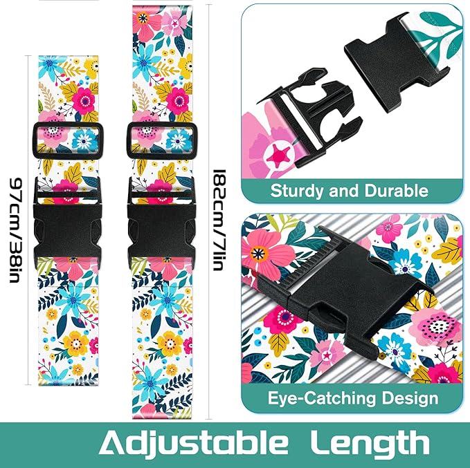 Slohif Luggage Straps for Suitcases Travel Belt Accessories Luggage Connector Identifiers 2 Pack Over Handle with Buckle Unique Nylon Adjustable Strap for Sleeping Bag Car Seat Vector Floral