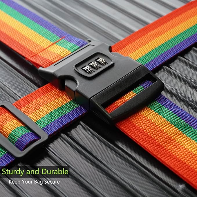 2 PCS Luggage Strap 78" x 2" Suitcase Belts Wide Adjustable Packing Straps Travel Accessories, Colourful&Combination Lock
