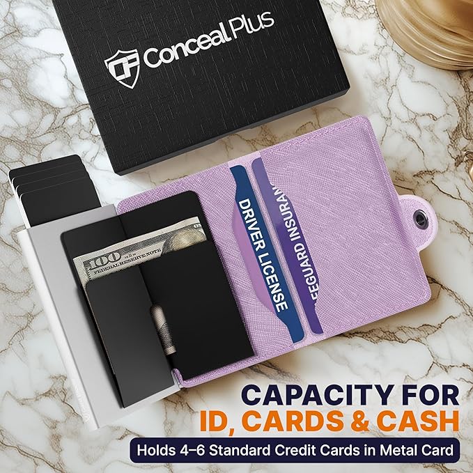 Conceal Plus Pop Up Wallet for Women – Slim Wallet for Small Purse & Crossbody Bag with Quick Card Access and RFID Blocking – Compact Card Holder (4-6 Card Capacity)