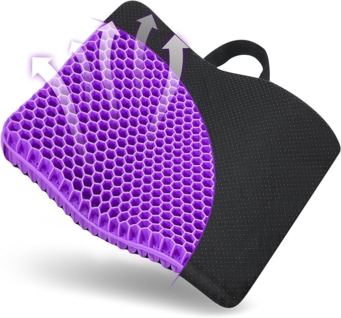 Gel Seat Cushion, for Long Sitting -Double Thick Gel Seat Cushion Breathable Honeycomb Chair Cushion with Non-Slip Cover for Office Chair Car, Wheelchair, Long Trips,Relief Sciatica Pain