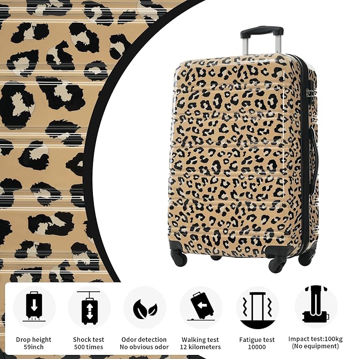 Merax Suitcase Set, Hardshell Luggage Sets 3 Piece with Spinner Wheels, Expandable Durable Suitcase with TSA Lock Lightweight 20" 24" 28", Brown Leopard