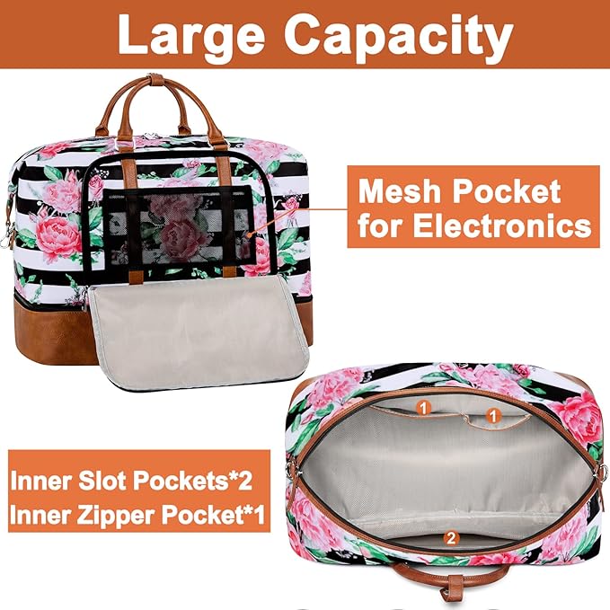 Travel Weekender Bag for Women, 21" Overnight Bag with Shoe Compartment 50L Large Travel Duffel Bag Carry On Tote for Weekend, Overnight, Business Trips, Water Resistant