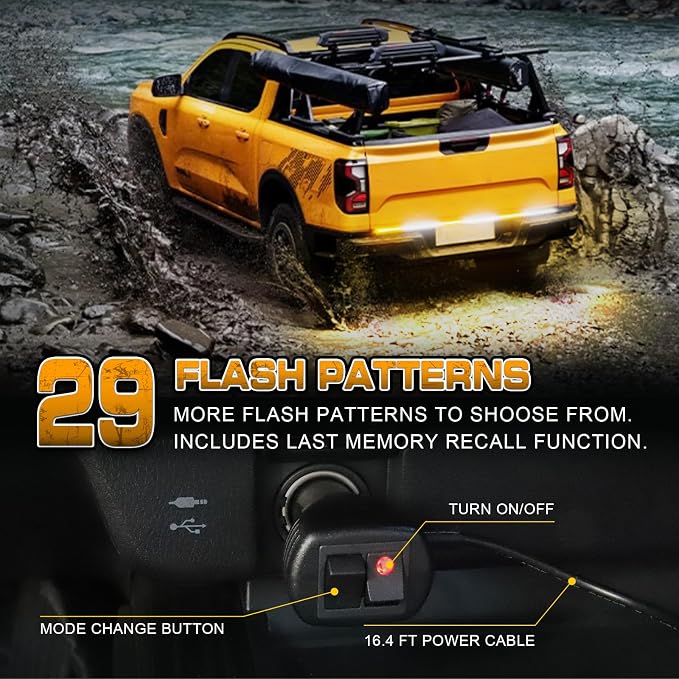 48 inch 288 LED Tailgate Strobe Lights Rear Emergency Lights | Amber White Flashing Warning Hazard Caution Safety Light Strip for Tow Plow Trucks Construction Vehicles Pickup Trailer