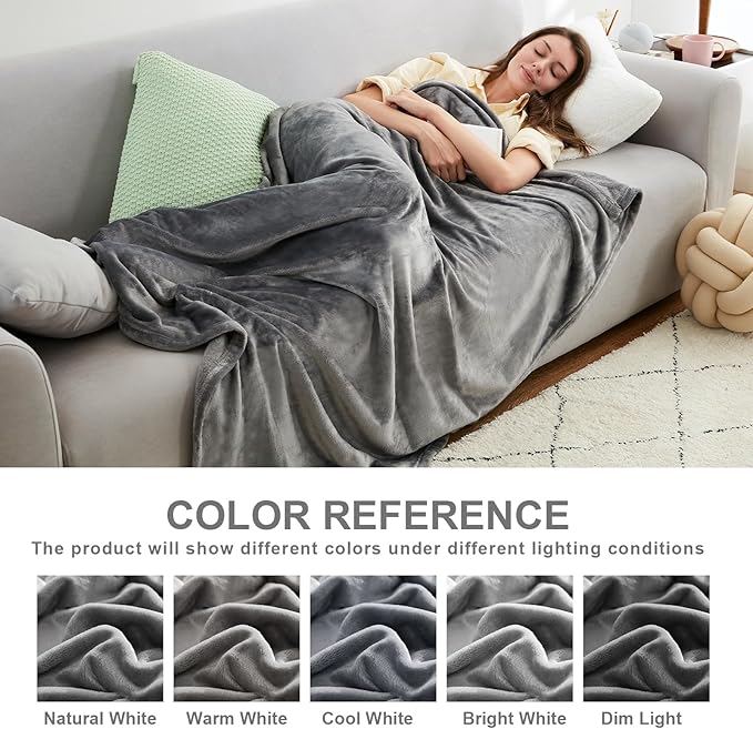 Hansleep Fleece Throw Blanket Super Soft Flannel Fuzzy Grey, Plush Cozy Blanket for All Seasons, Grey, Throw 50x60 Inches