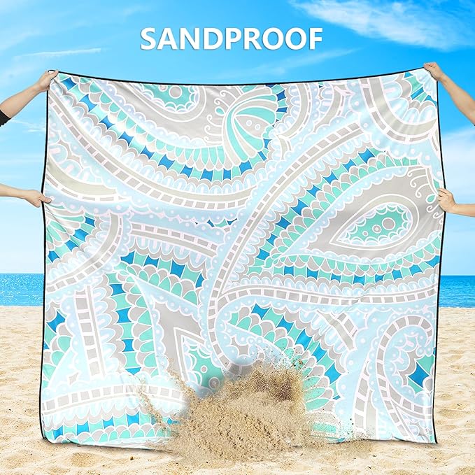 Beach Blanket Sandproof Extra Large Beach Mat Adults Waterproof Quick Drying Sand Free Mat with 4 Stakes & 4 Corner Pockets for Outdoor Travel Camping Hiking Blue 79" X 83"
