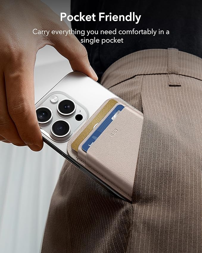 ESR for MagSafe Wallet, 5 Card Holder with RFID Blocking, MagSafe Sticker Included, Slim Magnetic Wallet for iPhone 17e/17/16/15/14/13/12 Series, Selected Samsung Devices, Not for Mini,Desert Titanium