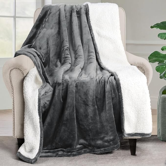 Utopia Bedding Sherpa Blanket Throw Size (Grey, 50x60 Inches) - Soft Lightweight Plush Fleece Reversible Blanket for Bed, Sofa, Couch, Camping and Travel
