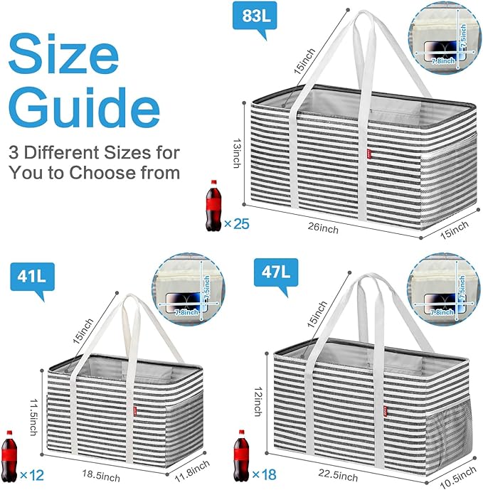 LHZK Standing Utility Tote Bag with Metal Wire Frame and the Sides Rinforced, Large Tote Bag with Handle, Reusable Grocery Bags Foldable, Beach Bag, Car Tote, Black, 18.5''x11.8''x11.5''