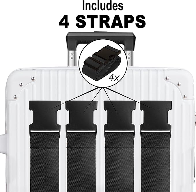 Luggage Straps for Suitcases TSA Approved Travel Belt 4 Pack by Chelmon (Black)