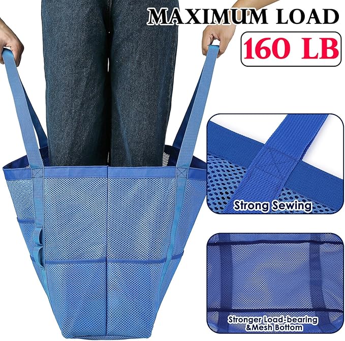 Fammart Mesh Beach Bag, Large Beach Tote with Zipper Pocket, Toys Pool Bag for Family Travel Vacation Cruise Essentials