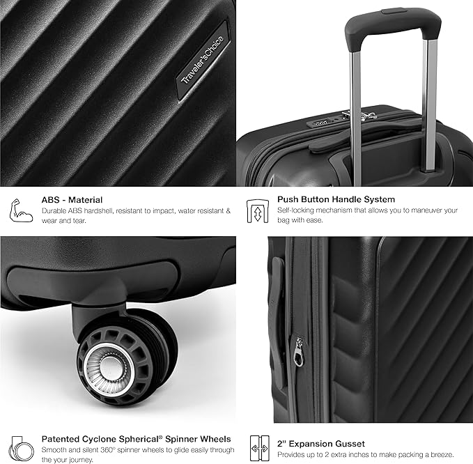 Traveler's Choice Elm 21" Carry-on Expandable Spinner Luggage Set - Matte Black