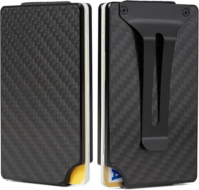 Carbon Fiber Minimalist Wallet for Men Credit Card Holder Money Clip & Cash Strap Slim RFID Mens Wallets-Carbon Fiber