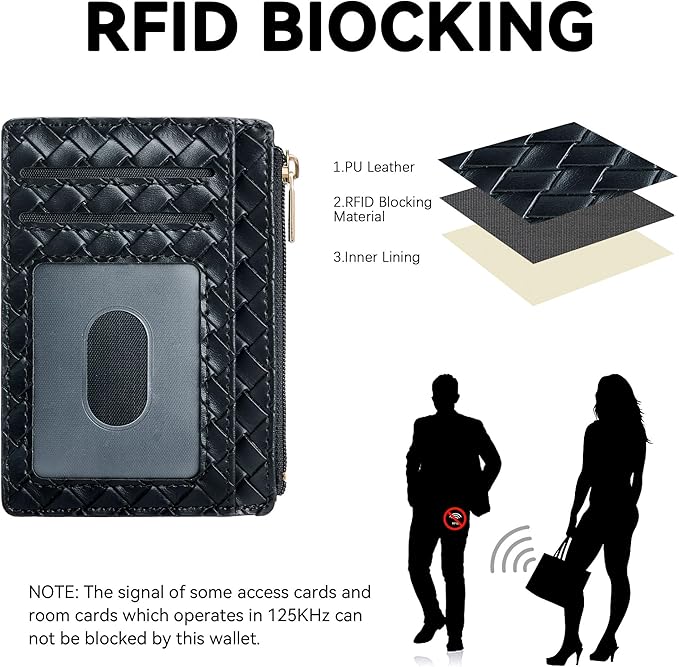 Tipmile Credit Card Holder for Women Slim Minimalist Front Pocket RFID Blocking Wallet Small Compact Card Case with ID Window, Woven Black