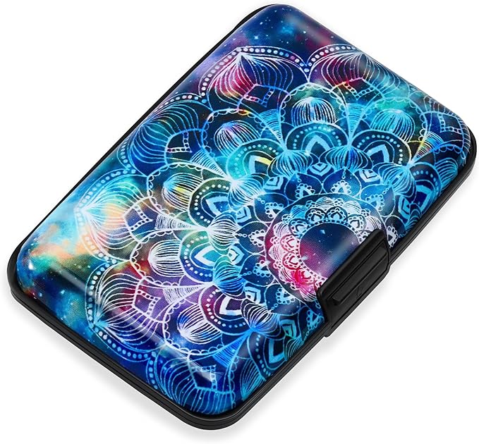 Mayski Credit Card Holder, RFID Blocking, Aluminum Alloy Hard Case, Small Mini Business Metal Wallet for Women Men, Mandala