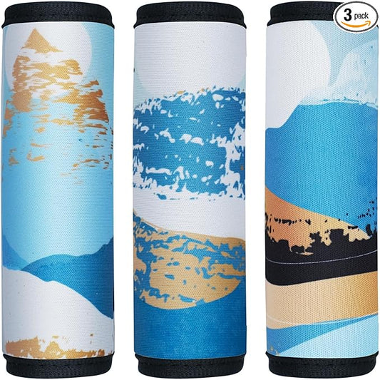 HEYSKAY 3pcs Neoprene Luggage Handle Wrap for Suitcase Identifier Travel Bag Wraps Luggage ID Tags Door Handle Protection Sleeve Cover (Waves Print)