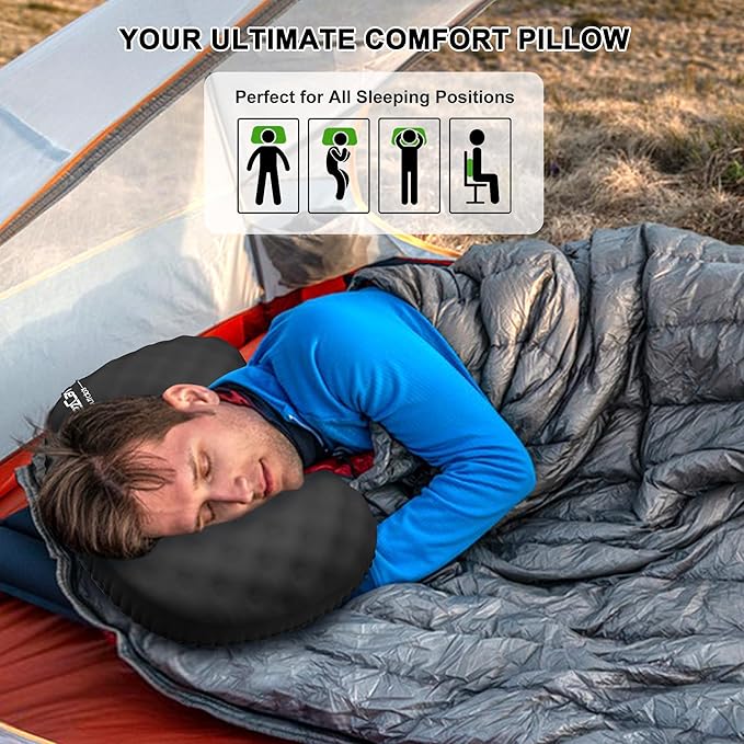 Ultralight Inflatable Camping Pillow with Soft Cover, Compact Compressible Portable Travel Air Pillow, Blow Up Camp Pillows for Outdoor Camp Sport Hiking Backpacking Travel Essential Black
