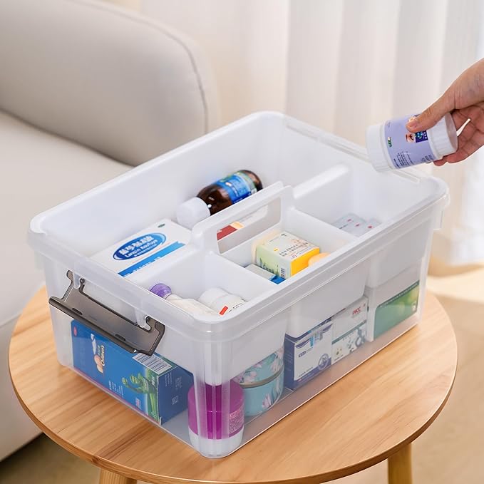Citylife 17 QT Plastic Storage Bins Clear Storage Box with Removable Tray Stackable Latching Box with Handle for Oraganizing Tool, Craft, Office, Orange