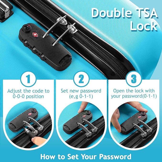 Karl home Luggage Set of 3 Hardside Carry on Suitcase Sets with Spinner Wheels & TSA lock, Portable Lightweight ABS Luggages for Travel, Business - Blue (20/24/28)