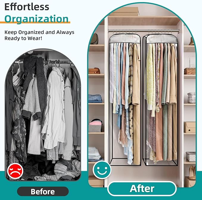 LANDNEOO 6 Pack Clear Garment Bags for Hanging Clothes with Zippers on Double Sides - 10'' Clothes Storage for Coat, Dress, and Fur in Closet - 50'' Long Suit Bags