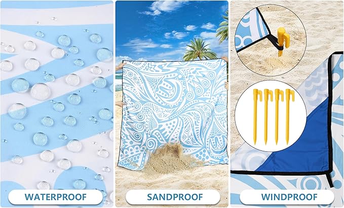 Beach Blanket Waterproof Sandproof Extra Large Beach Mat 79" X 83"/120"x108"for 1-8 Adults Quick Drying Durable Outdoor Picnic Mat for Beach Travel Camping Hiking