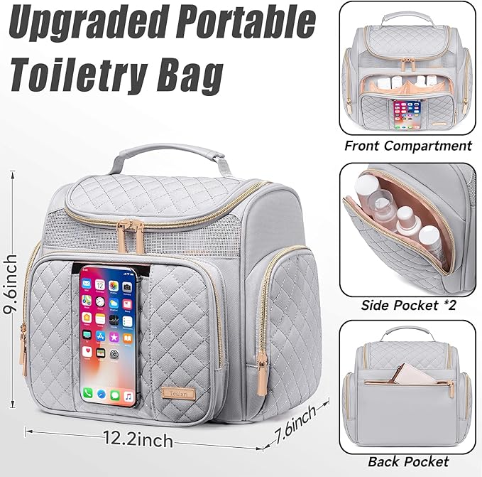Large Toiletry Bag for Women Men,Bathroom Bag,Water Resistant Shower Bag,Makeup Bag,Portable Shower Caddy for College Dorm,Hanging Travel Toiletry Bag with Transparent Waterproof Phone Pocket
