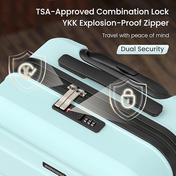 SHOWKOO Luggage Sets Expandable 100% PC Durable Suitcase with TSA Lock Double Wheels Mint Green