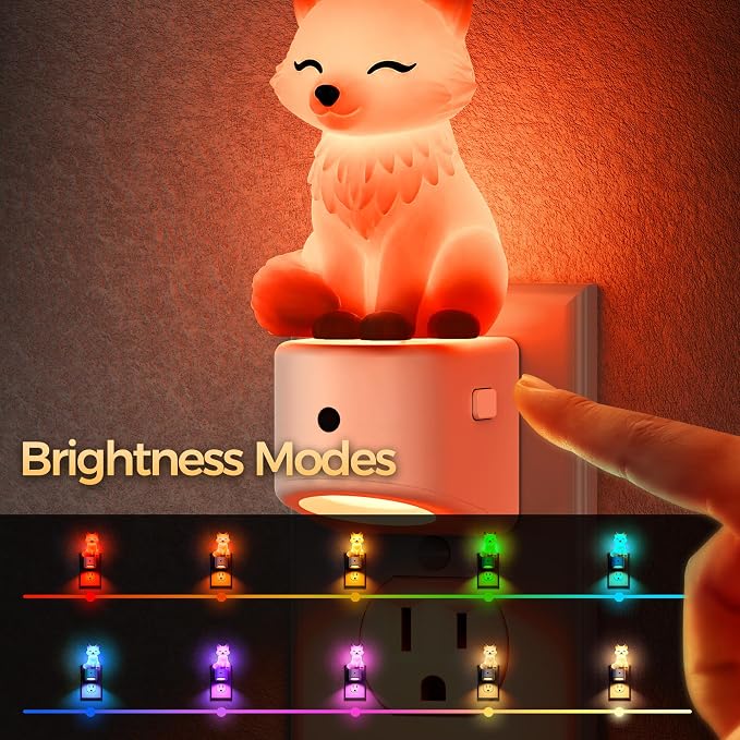 Night Light for Kids,White Fox Kids Night Light,Kids Room Decor | 8 Colors+ Soft White 3000K Nightlight,Dusk to Dawn Sensor,Nightlights for Kids Room Bedroom,Birthday Gift