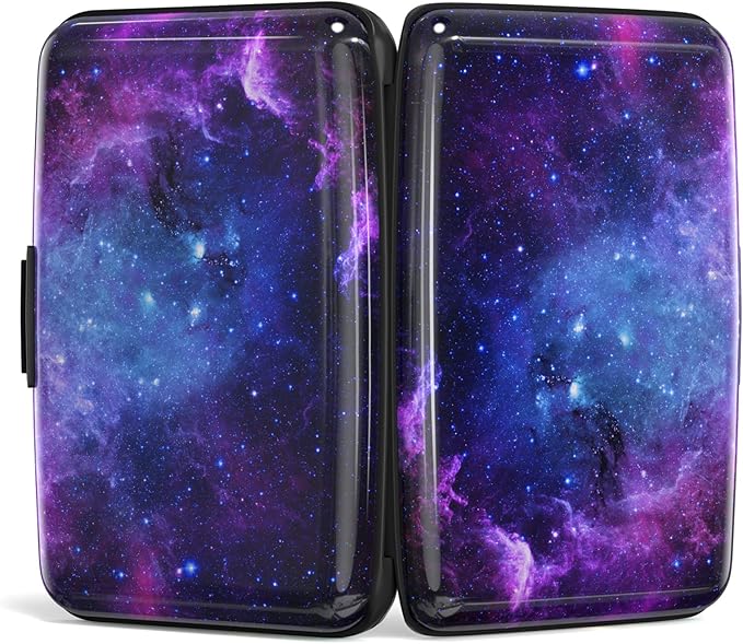 Credit Card Holder, Mini Aluminum Card Wallet RFID Blocking Slim Metal Hard Card Case for Women Men, Galaxy