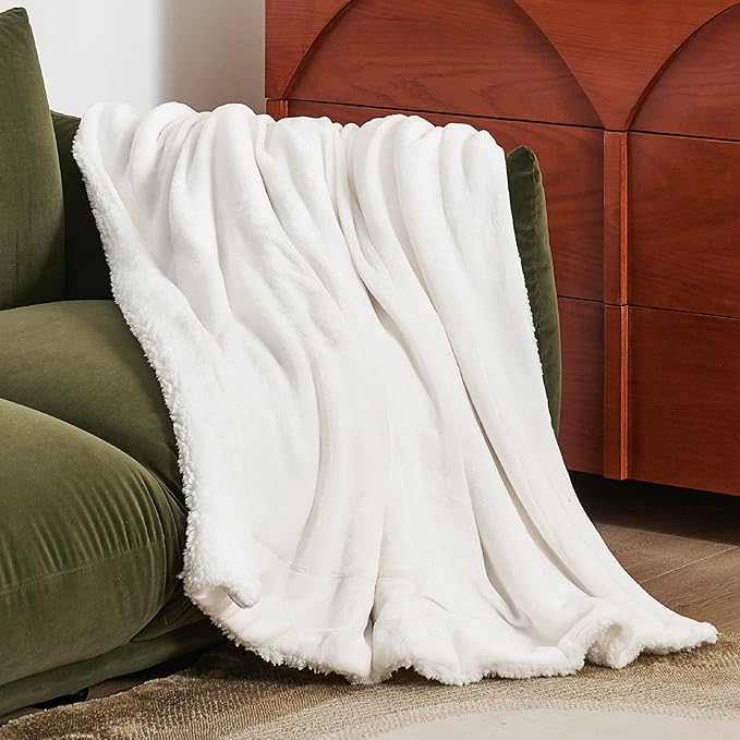 Bedsure GentleSoft Sherpa Fleece Twin Size Blanket for Couch, Non-Heated, Thick and Warm Throw for Women and Men, Soft Fuzzy Plush Twin Blanket for Winter, White, 60x80 Inches