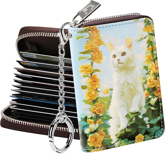 FurArt Zipper Wallet Women, RFID Blocking Credit Card Wallet, Business Card Holder, Compact Size KeyChain Wallet
