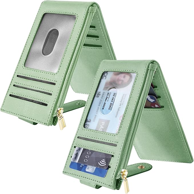 Chelmon Womens Wallet Slim RFID Blocking Bifold Multi Card Case Wallet with Zipper Pocket (Light Green)