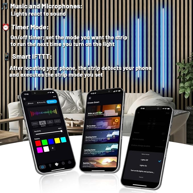 Lichaser RGB Black Smart Recessed Lighting for Acoustic Panel, 6 Pcs WiFi LED Strip Light for Wood Slat Wall Panel Compatible with Alexa, Self-Adhesive Smart LED for Slat Wall (4 * 28 in+2 * 16 in)