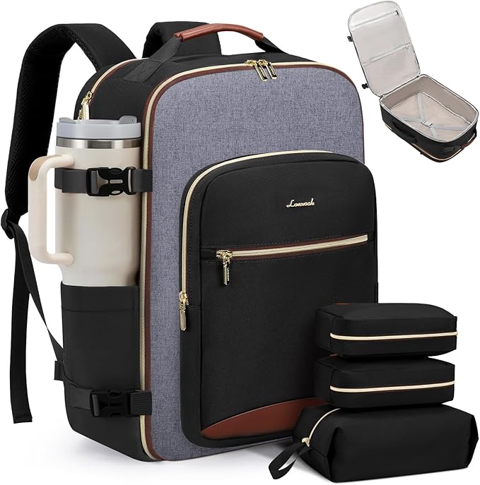 LOVEVOOK 50L Travel Backpack for Women & Men, Airline Approved Carry On Luggage with 3 Packing Cubes, TSA Overnight Bags, Waterproof Personal Item Bag, Weekender Essentials Backpacks fits 17" Laptop