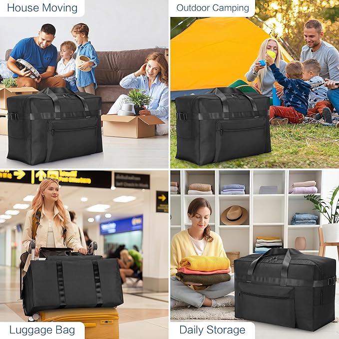 Hafmall 80L Foldable Duffel Bag for Travel, Waterproof Weekend Overnight Bag, Large Collapsible Storage Bag for Moving, Camping (Black)