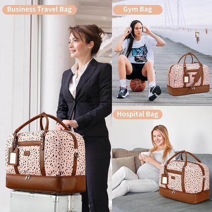 Wogarl Weekender Bags for Women Large Overnight Bag Weekend Travel Duffel Bag Carry on Shoulder with Shoe Compartment Toiletry Bag for Travel Business Gym